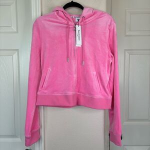 Juicy Couture OG BIG BLING VELOUR HOODIE Women’s Pink Long Sleeve Sweater New XL